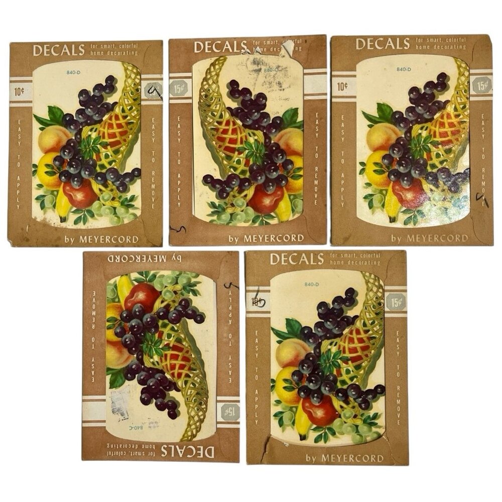 Vintage Meyercord Decals Fruit Centerpiece 840-D Set Of‎ 5 Decorative Transfers